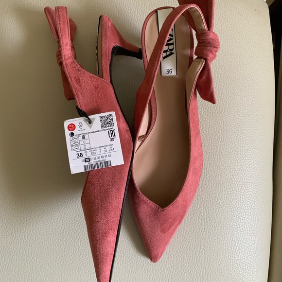 Zara Heeled Suede Slingback Shoes With Bow - Picture 10 of 16